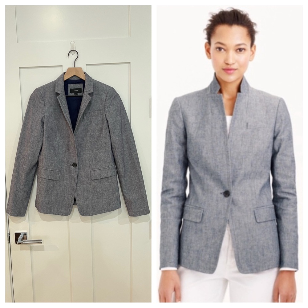 LIKE NEW J. Crew Regent Chambray Cotton Suit Jacket Blazer Coat 2 TALL
